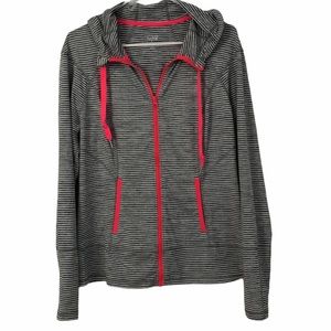 Lukka Striped Black and White Hooded Zip Up Sweatshirt SZ L